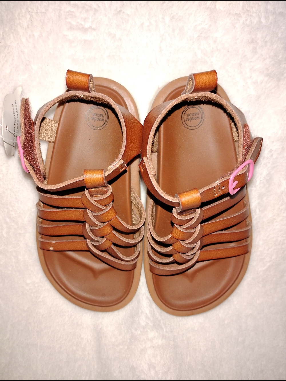 wonder nation Girls Strappy Sandals with Pink Buckle